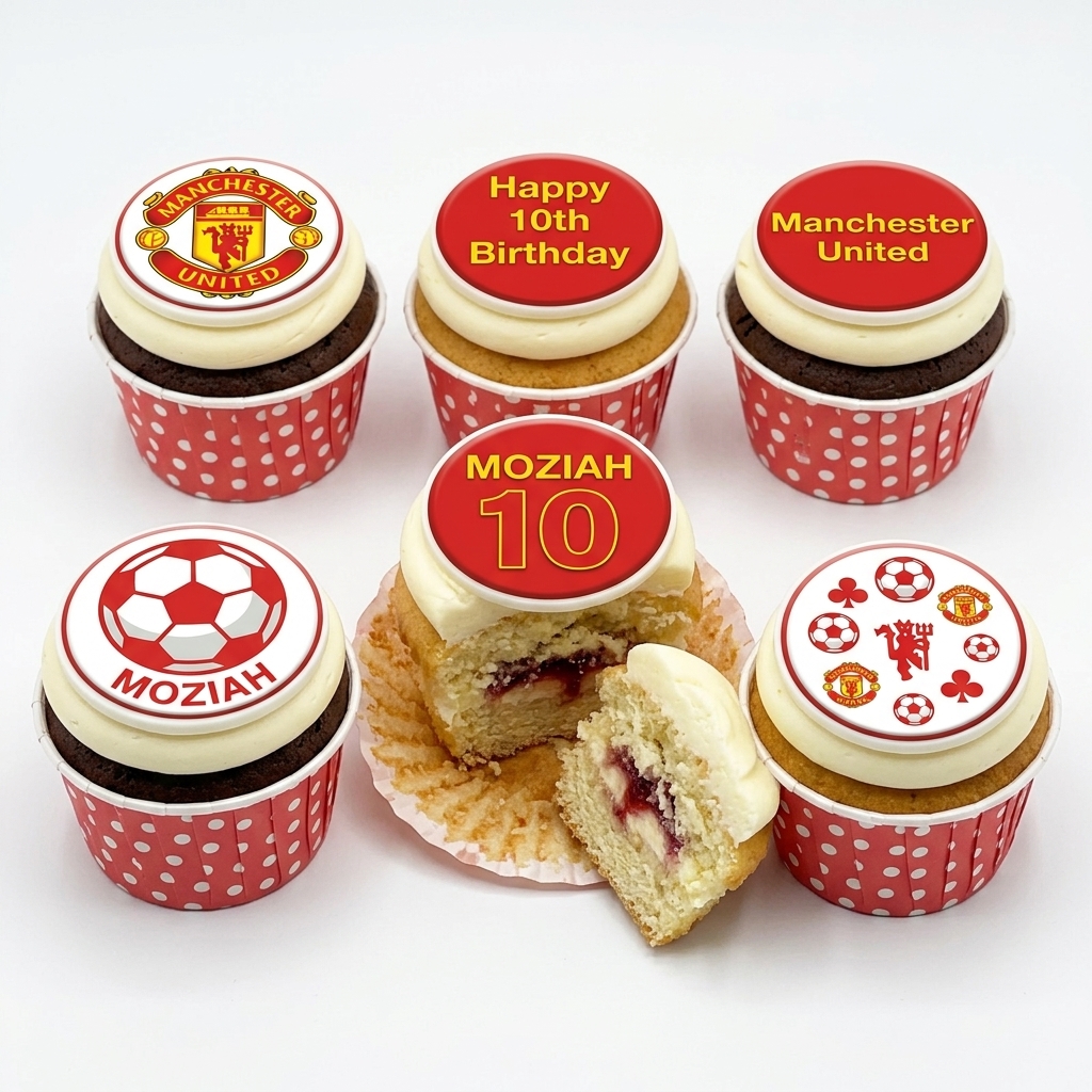 Manchester United Football Birthday Cupcakes with Custom Age