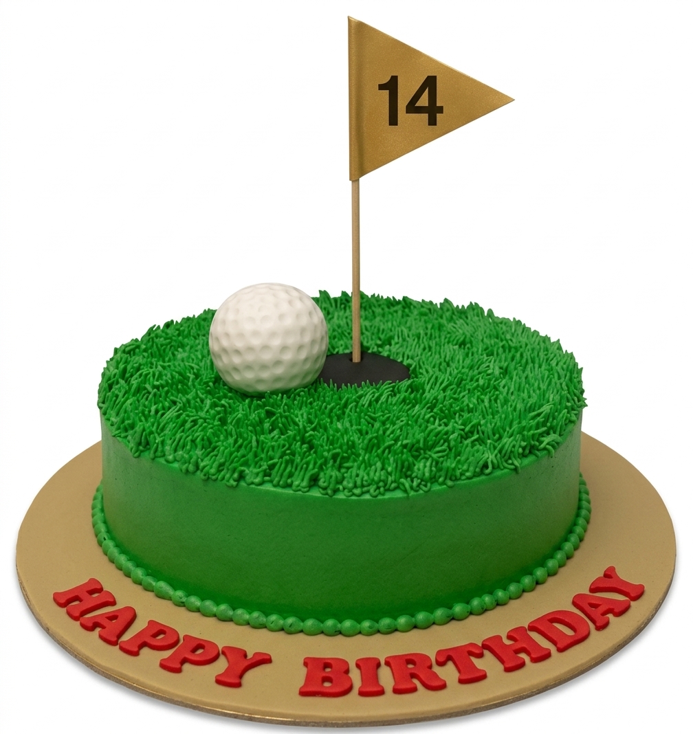 Golf Theme Birthday Cake with Custom Age Flag