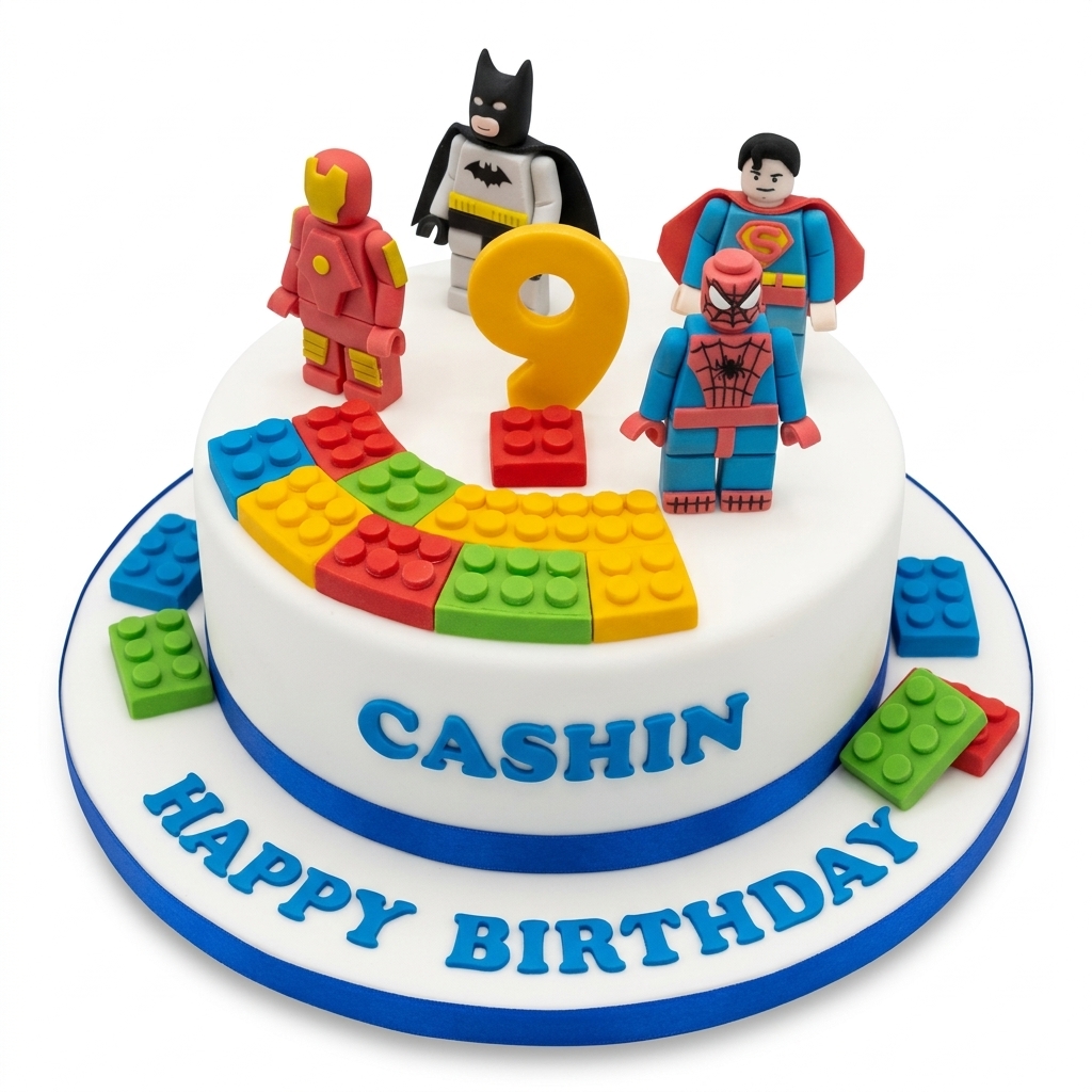 Superhero Building Blocks Birthday Cake