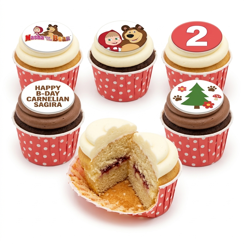 Masha and the Bear Birthday Cupcakes with Custom Age Topper