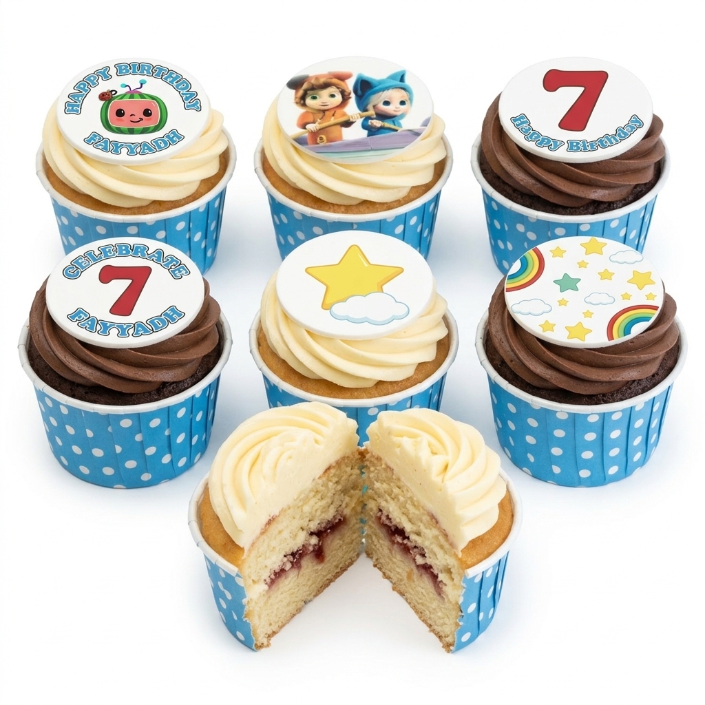 Cocomelon Birthday Cupcakes with Custom Age Topper