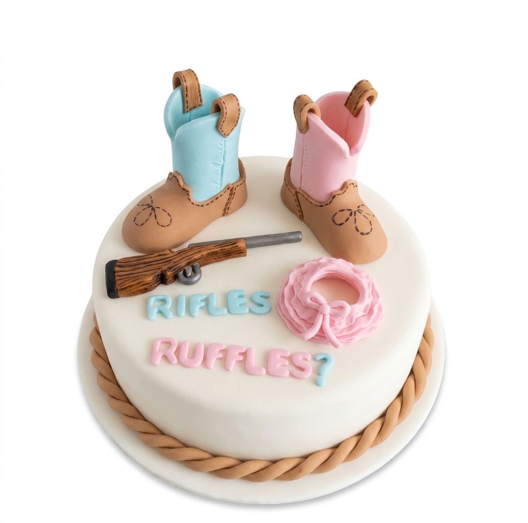 Rifles or Ruffles Gender Reveal Cake