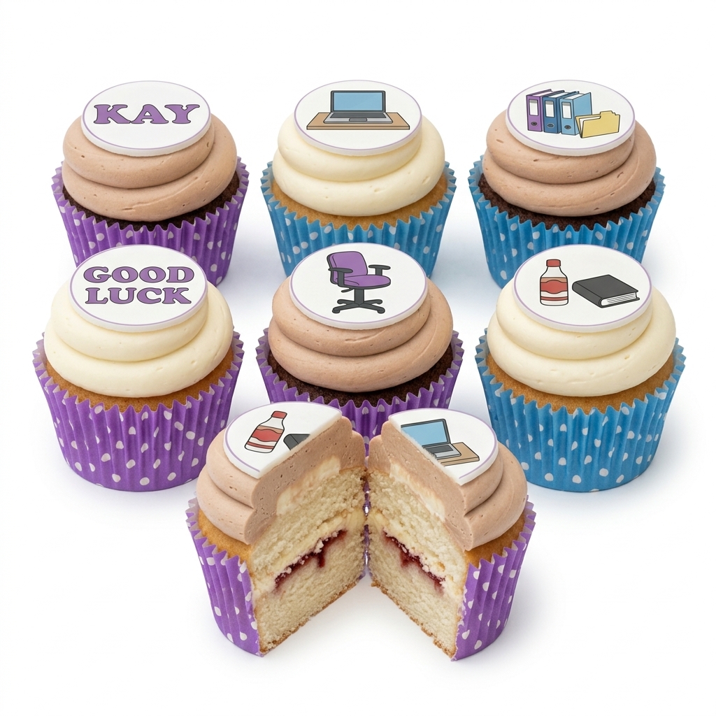 Leaving Party Cupcakes with Office Theme Toppers