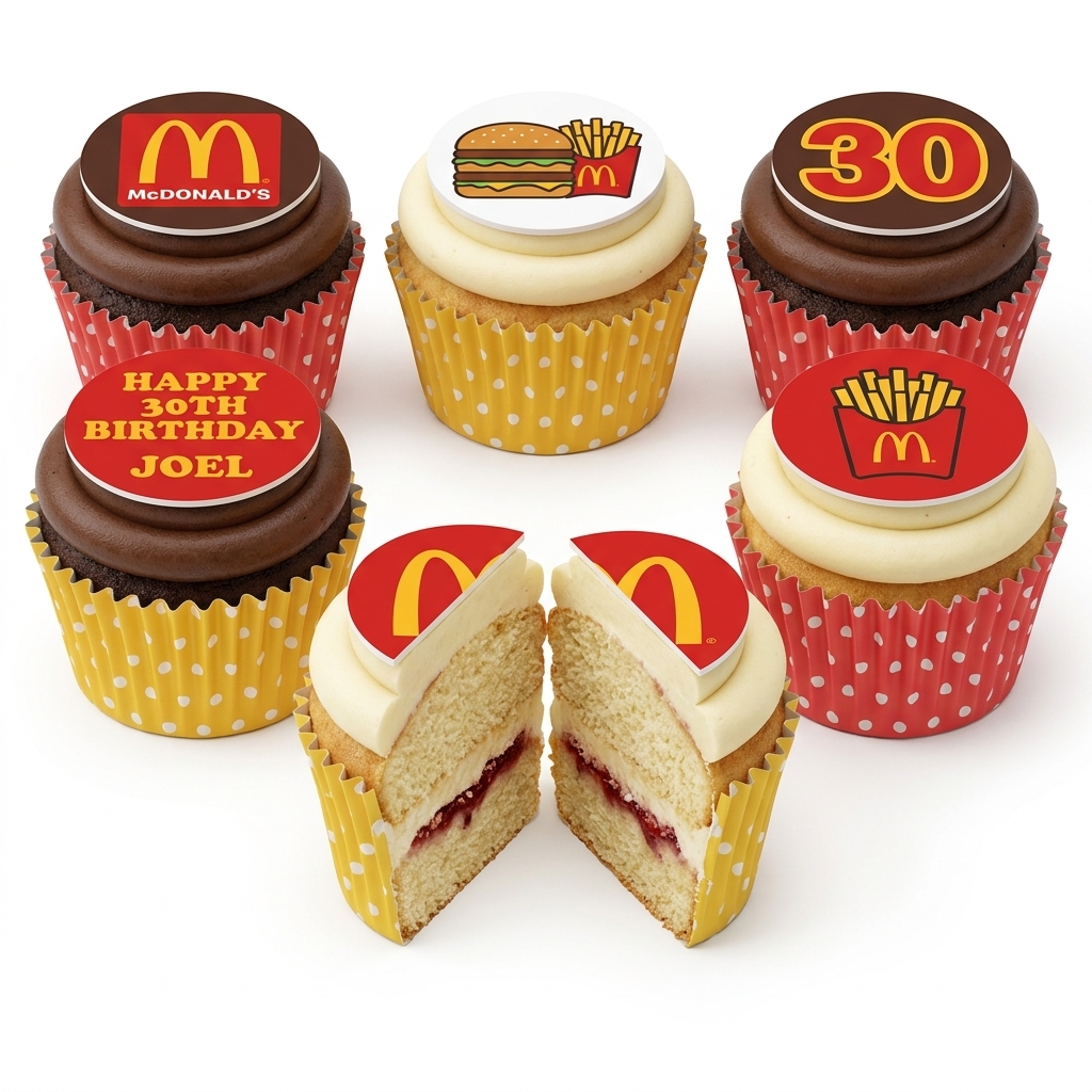 McDonald's Themed Birthday Cupcakes with Custom Toppers