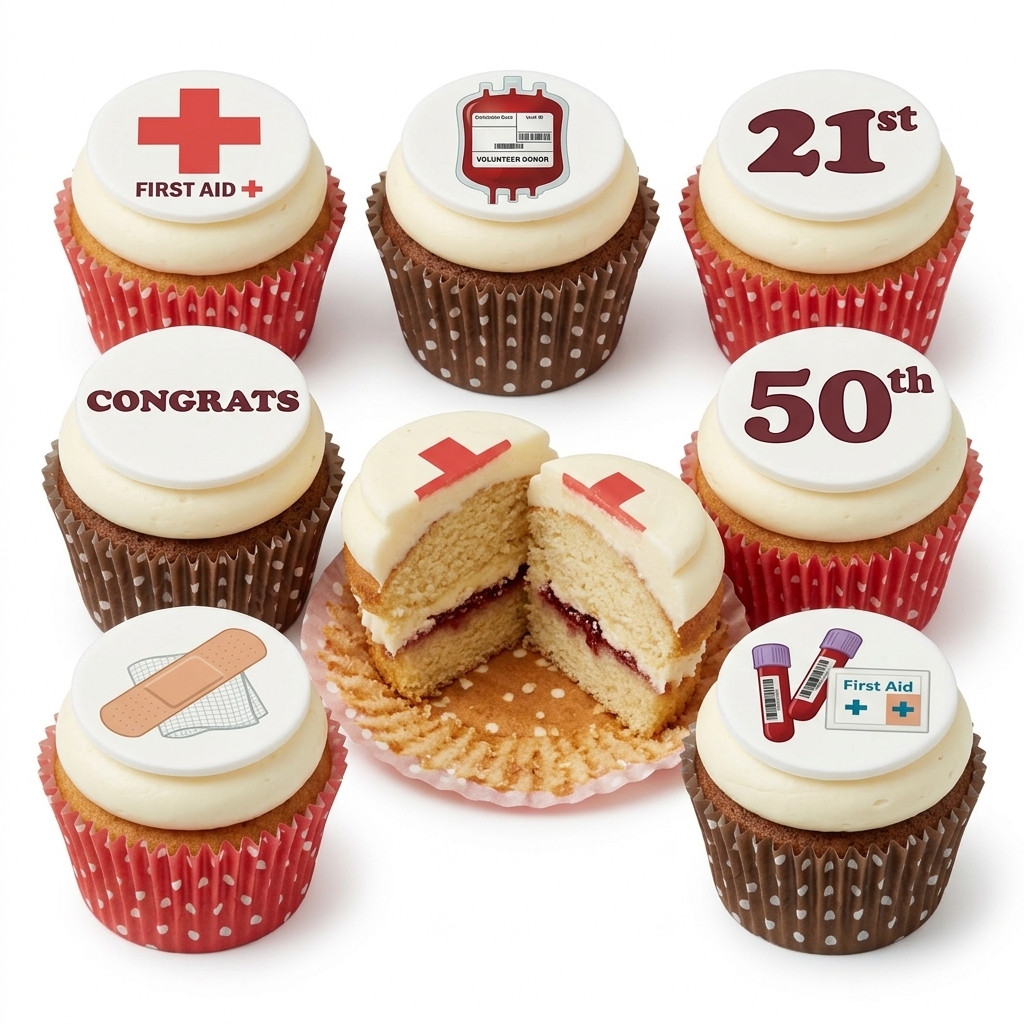 Healthcare Theme Birthday Cupcakes with Custom Age Toppers