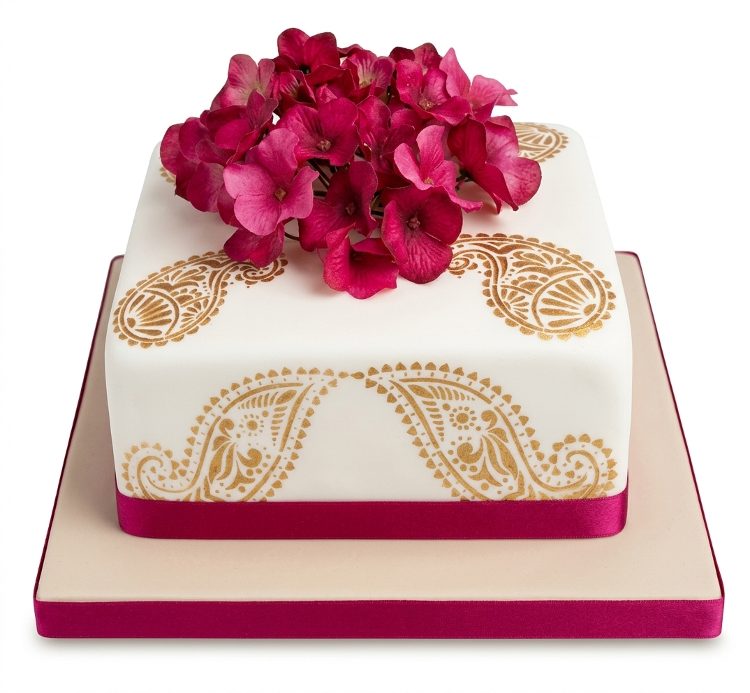 Elegant Indian Design Birthday Cake with Floral Topper