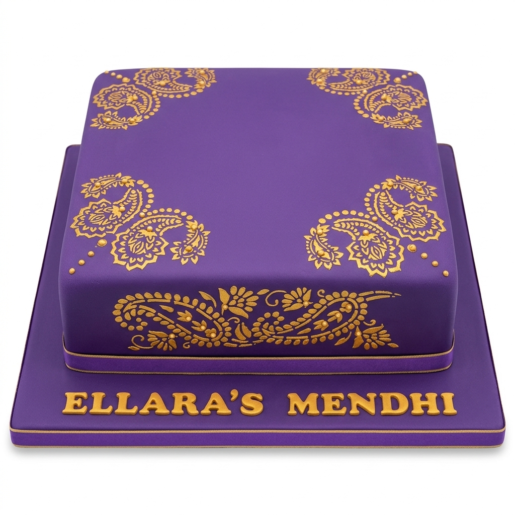 Purple & Gold Mehndi Celebration Cake