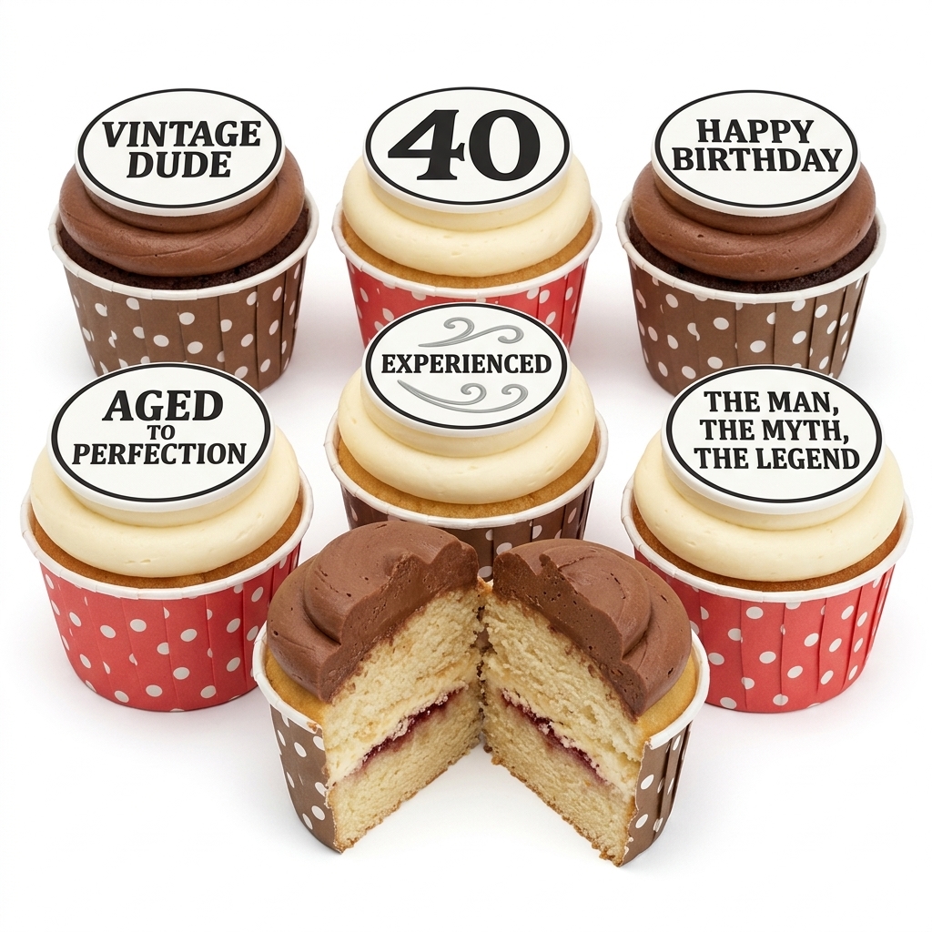 Vintage Dude Men's Birthday Cupcakes with Custom Age Topper