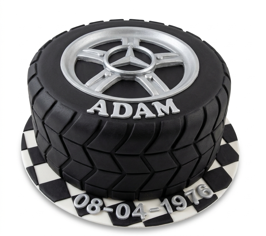 Car Tyre Birthday Cake with Custom Name & Date