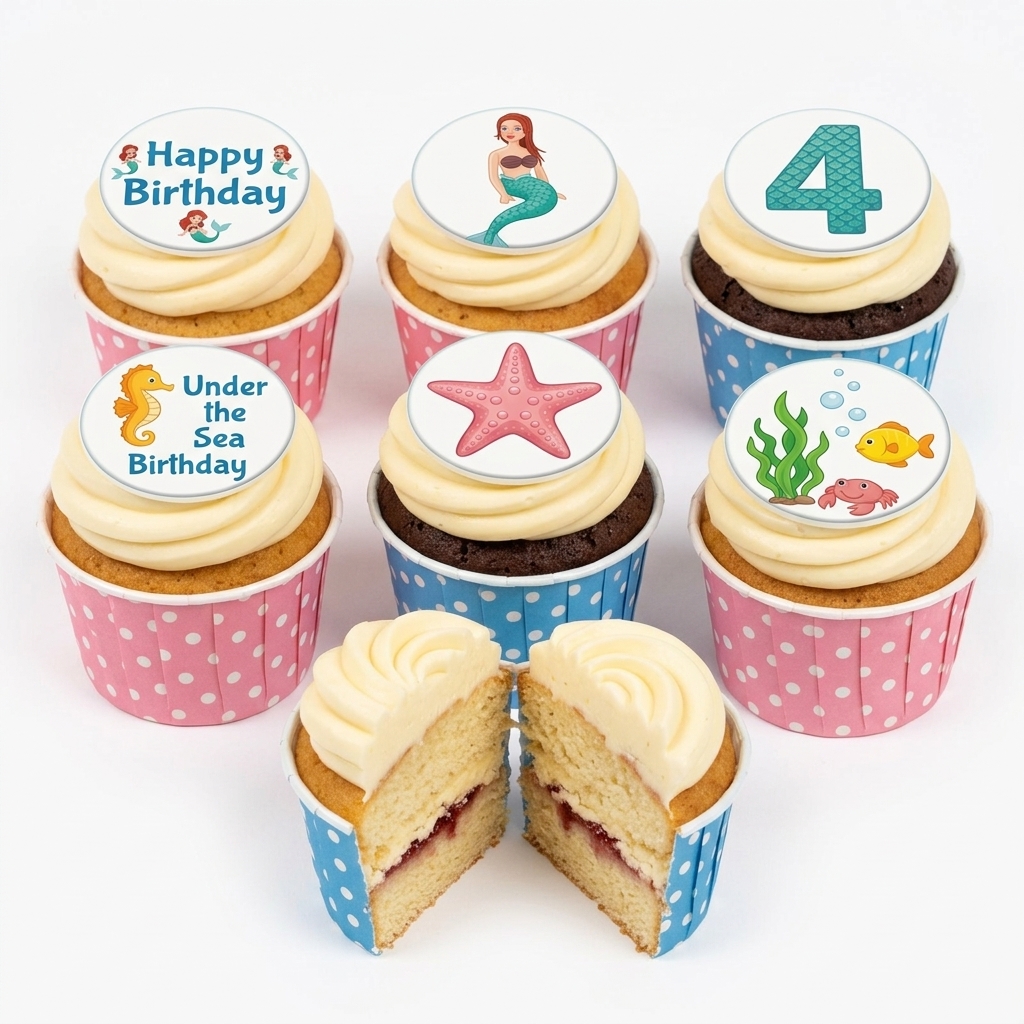 Under the Sea Birthday Cupcakes with Custom Age Topper