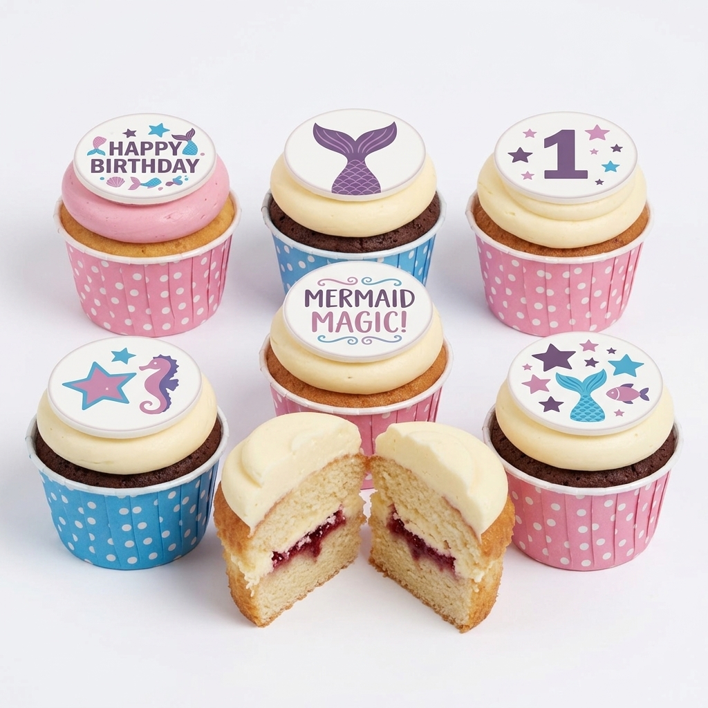 Mermaid Birthday Cupcakes with Custom Age Topper