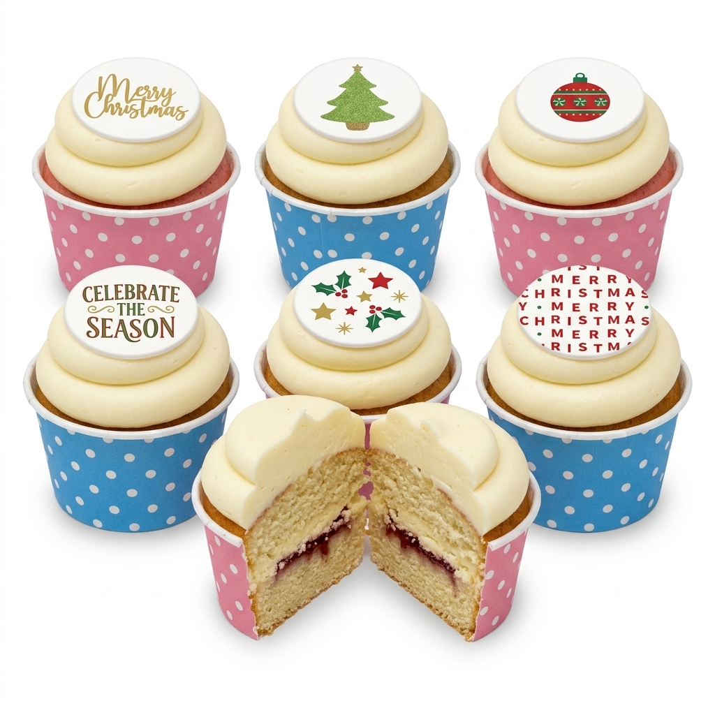 Festive Christmas Cupcakes with Edible Toppers