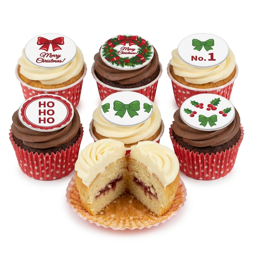 Festive Christmas Cupcakes with Holly & Bow Toppers