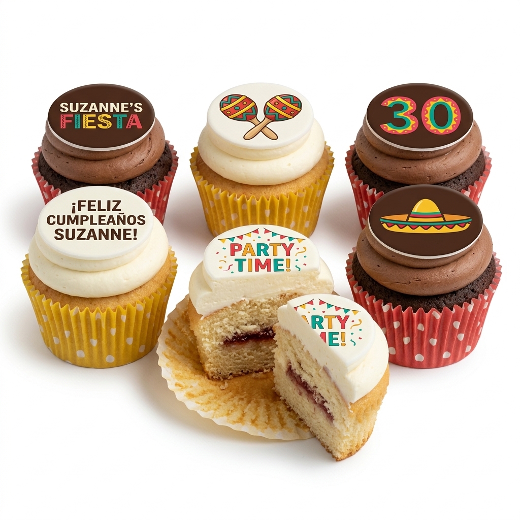 Mexican Fiesta Birthday Cupcakes with Personalised Toppers