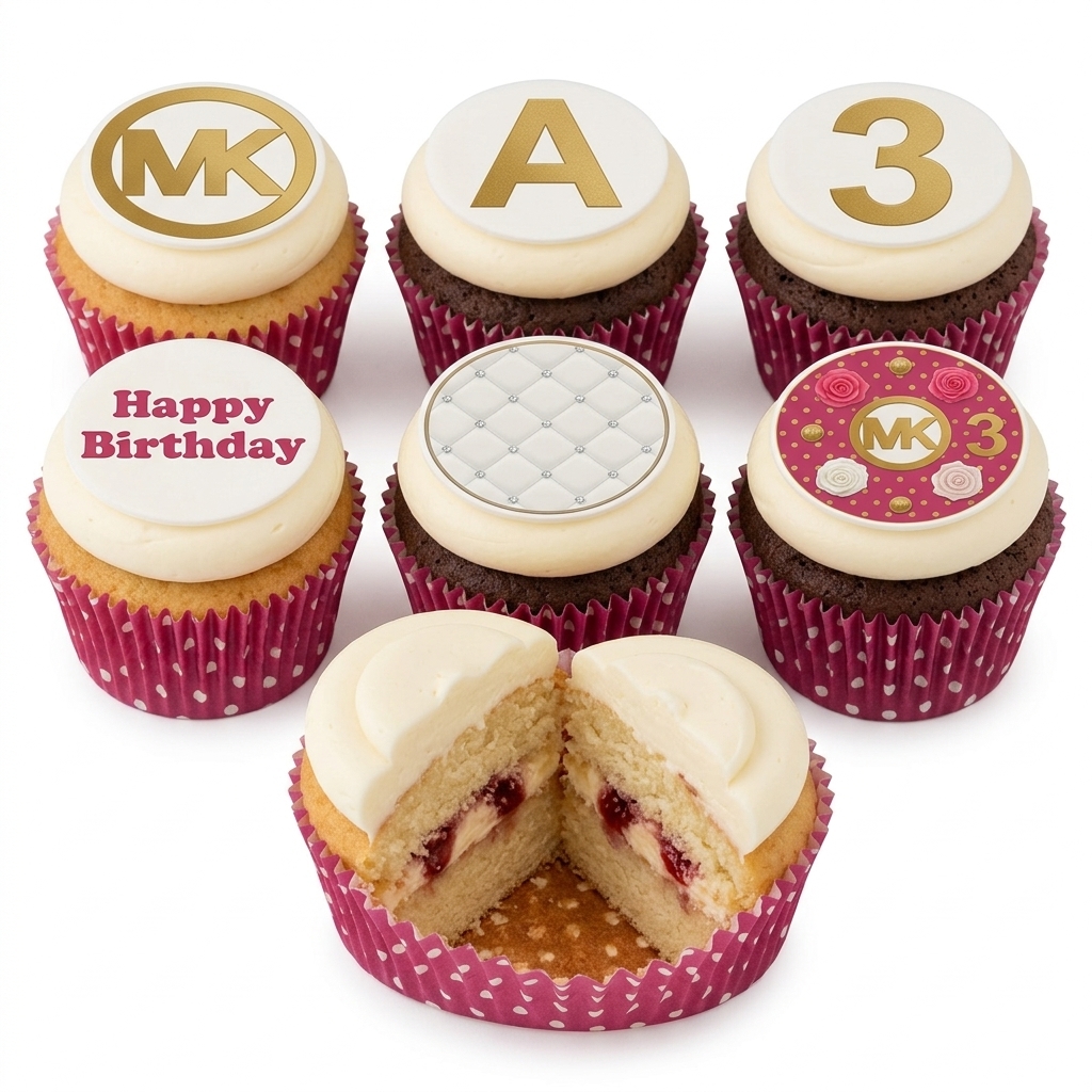 Designer Birthday Cupcakes for Her with Custom Toppers