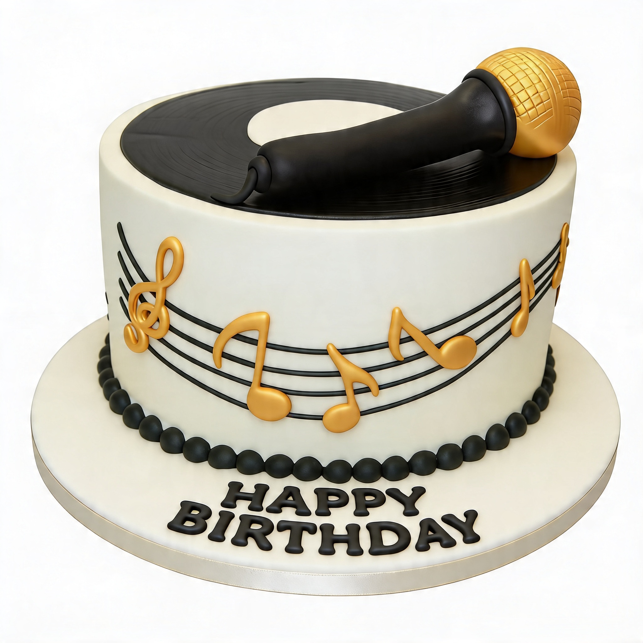 Music Theme Birthday Cake with Microphone & Record