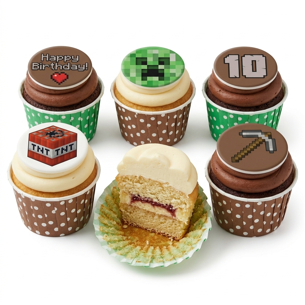 Minecraft Birthday Cupcakes with Custom Age Topper