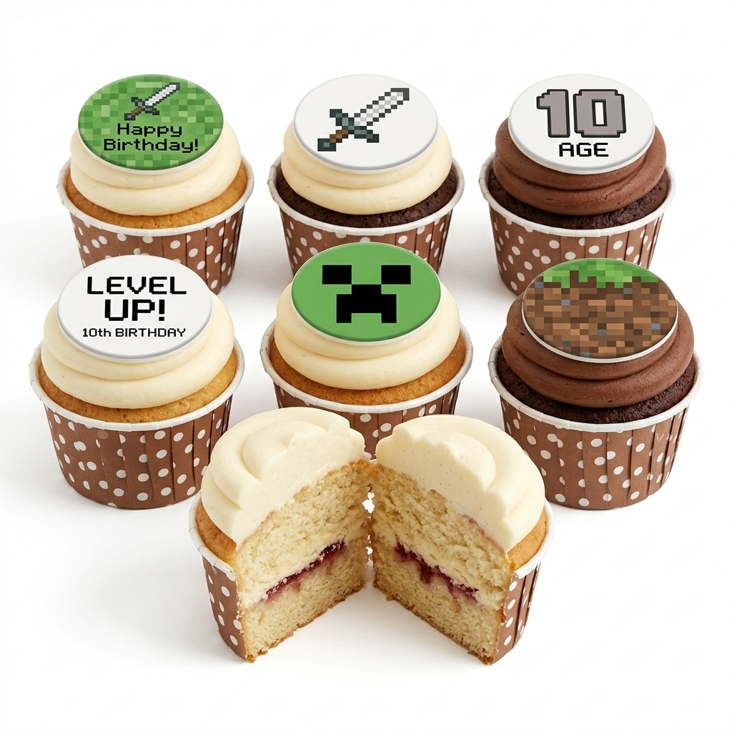 Minecraft Birthday Cupcakes with Custom Age Toppers