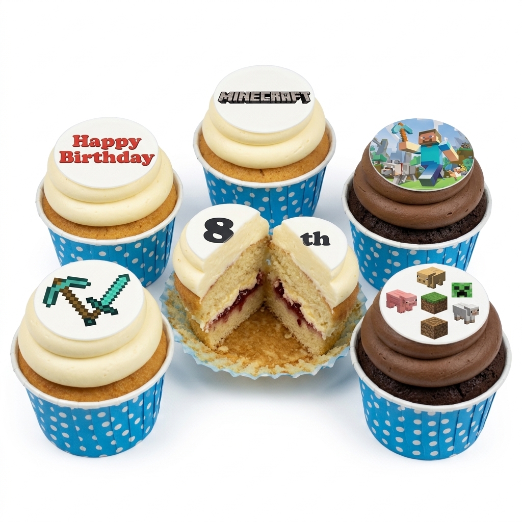Minecraft Birthday Cupcakes with Custom Age Topper