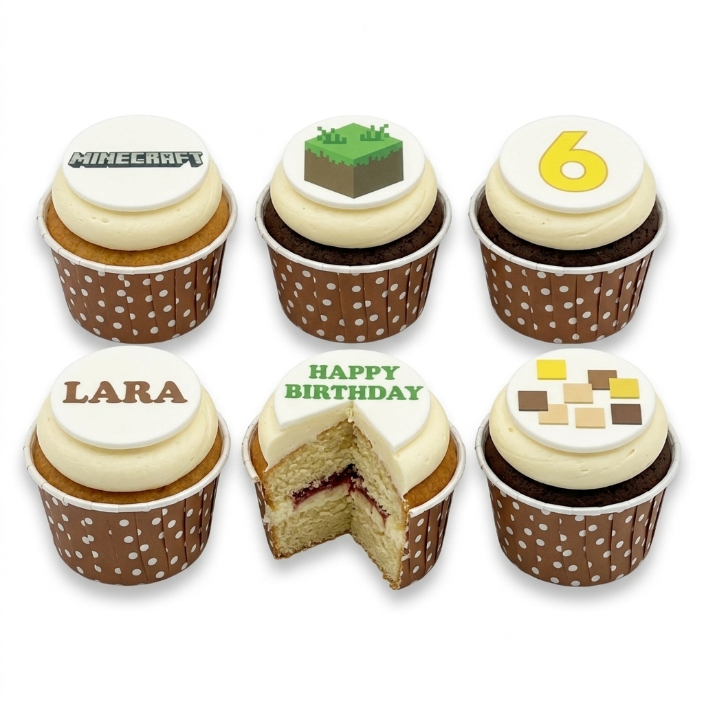Minecraft Birthday Cupcakes with Custom Toppers