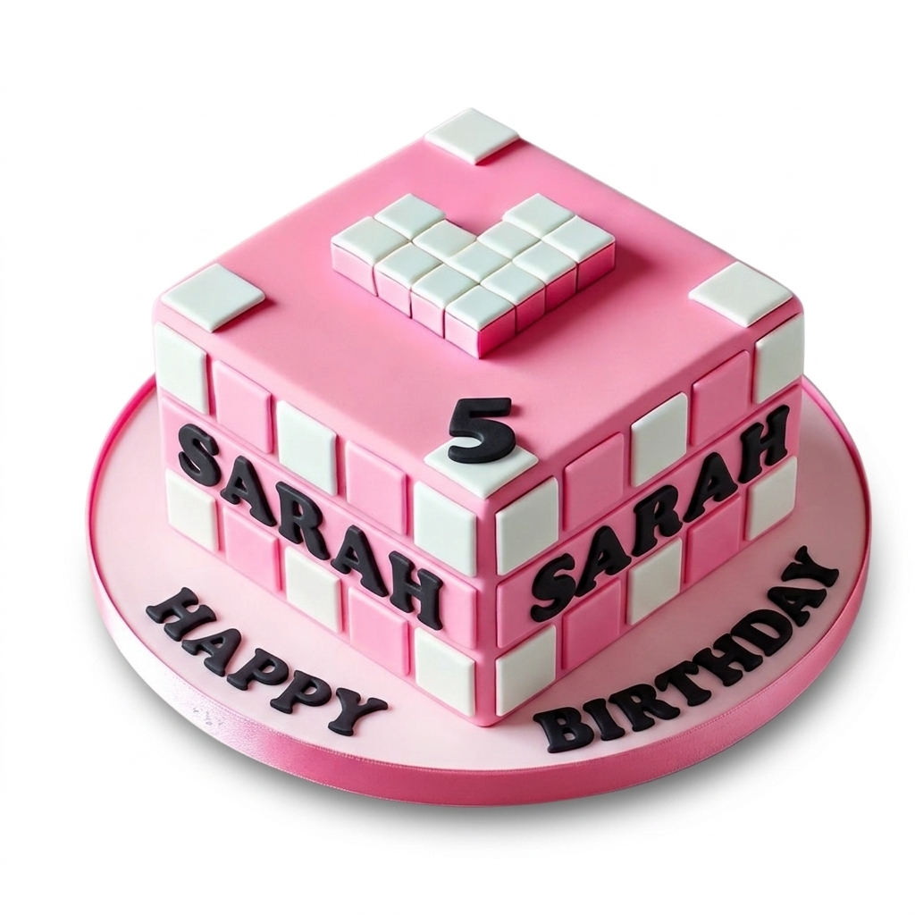 Pixel Block Gaming Birthday Cake for Girls