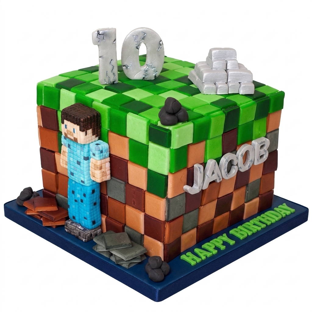 Minecraft Birthday Cake with Custom Age & Name