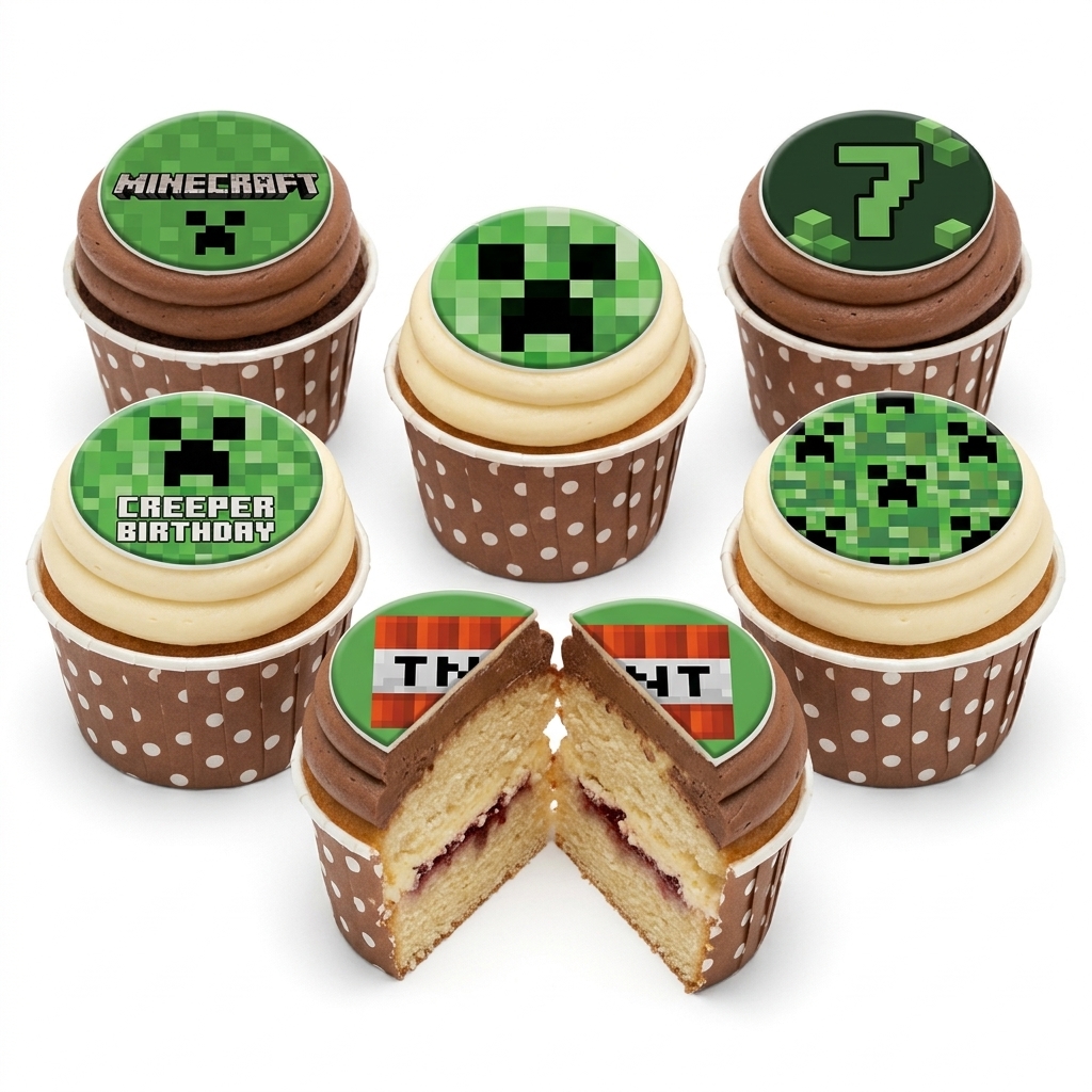 Minecraft Birthday Cupcakes with Custom Age Topper