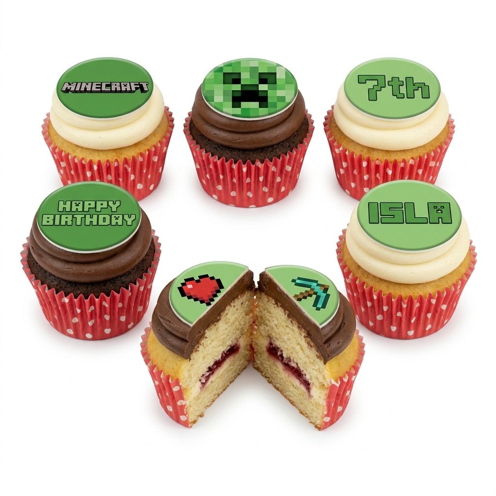 Minecraft Birthday Cupcakes with Custom Toppers