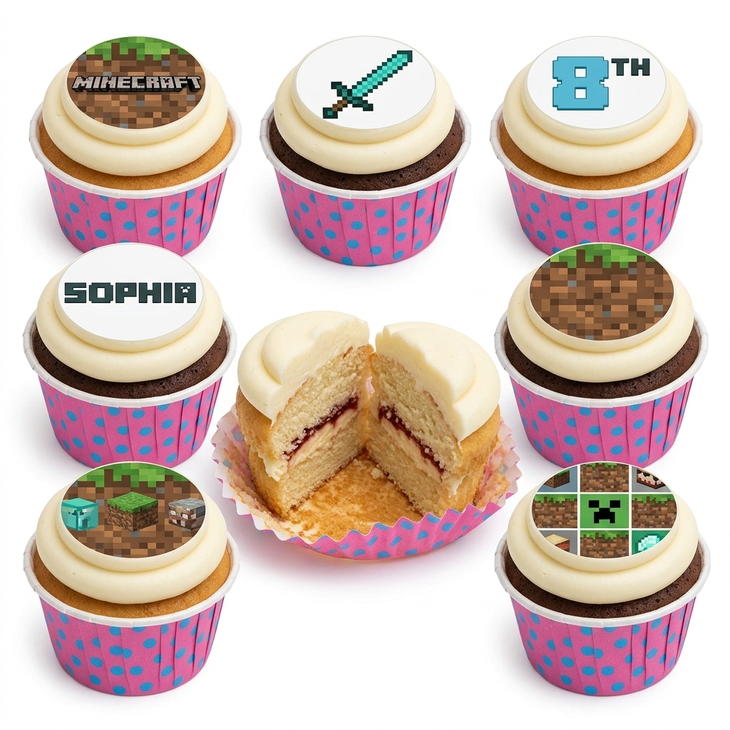 Minecraft Birthday Cupcakes with Custom Age & Name