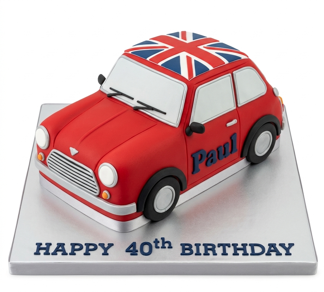 Mini Cooper Car Birthday Cake with Union Jack Roof