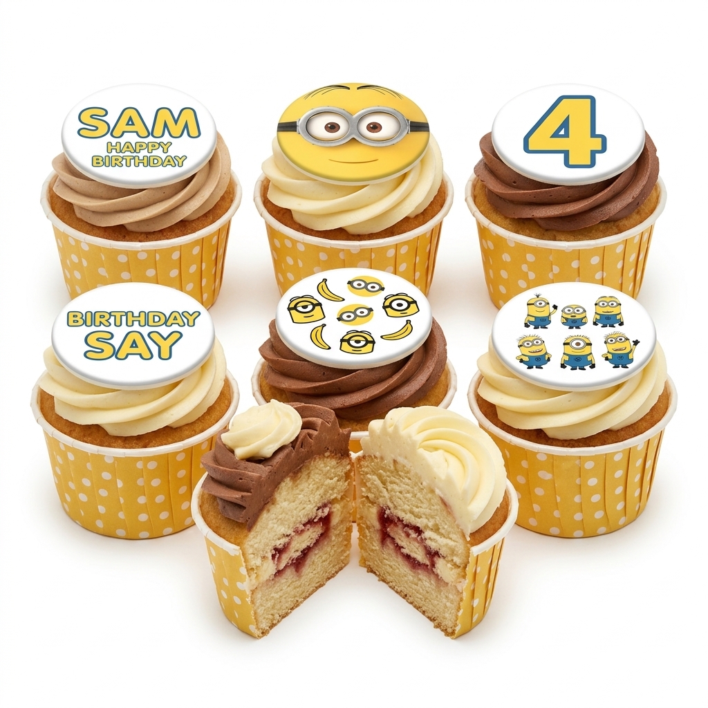 Minions Birthday Cupcakes with Custom Age & Name