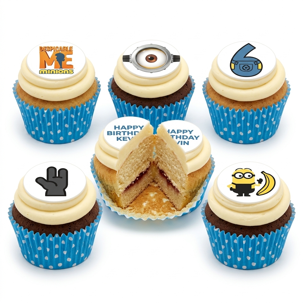 Minion Birthday Cupcakes with Custom Age Topper