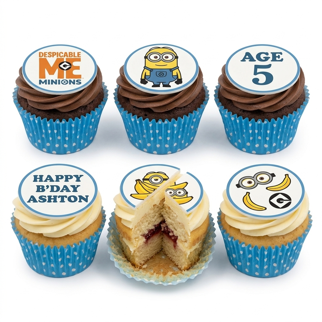 Minions Birthday Cupcakes with Custom Toppers