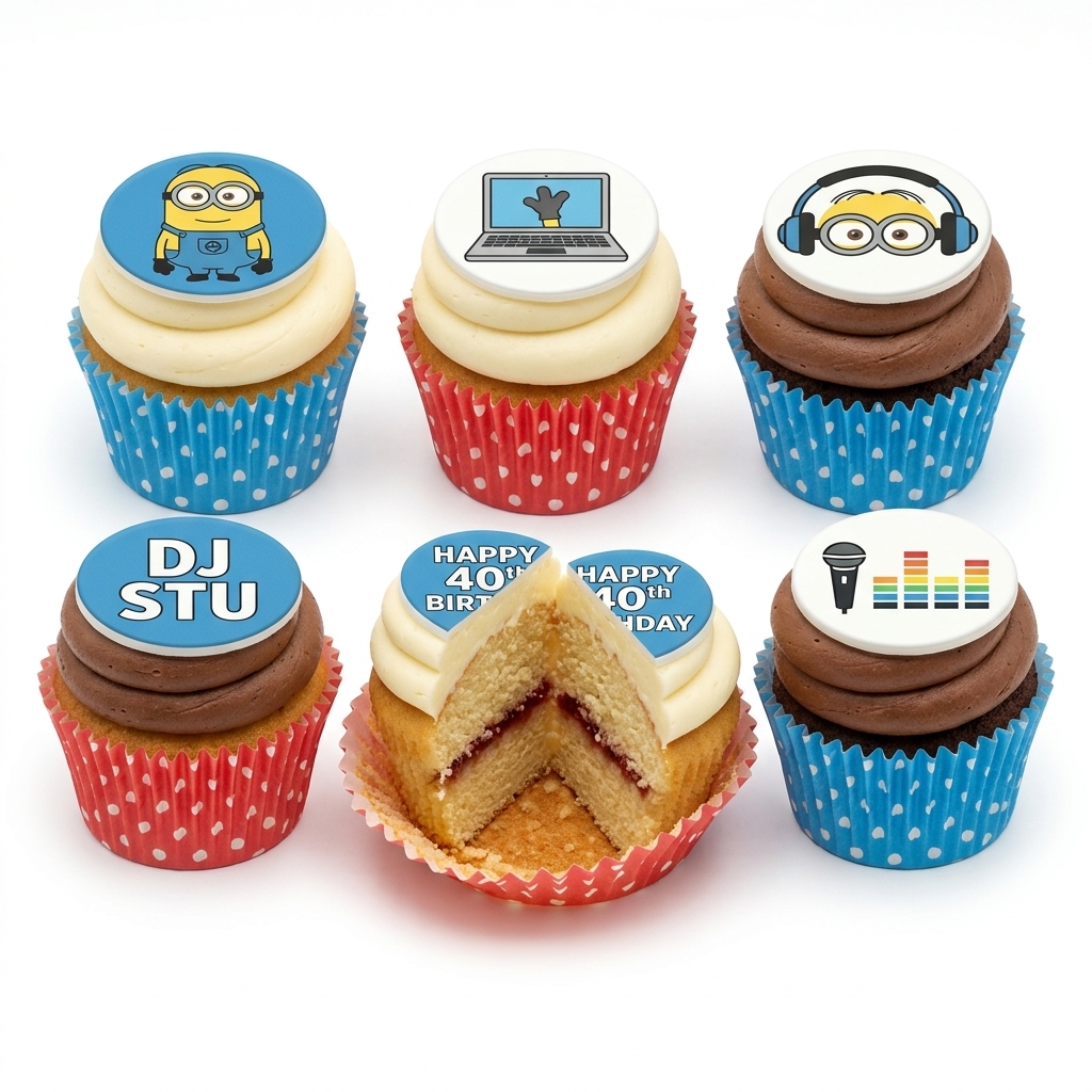 Minion DJ Theme Birthday Cupcakes with Custom Age