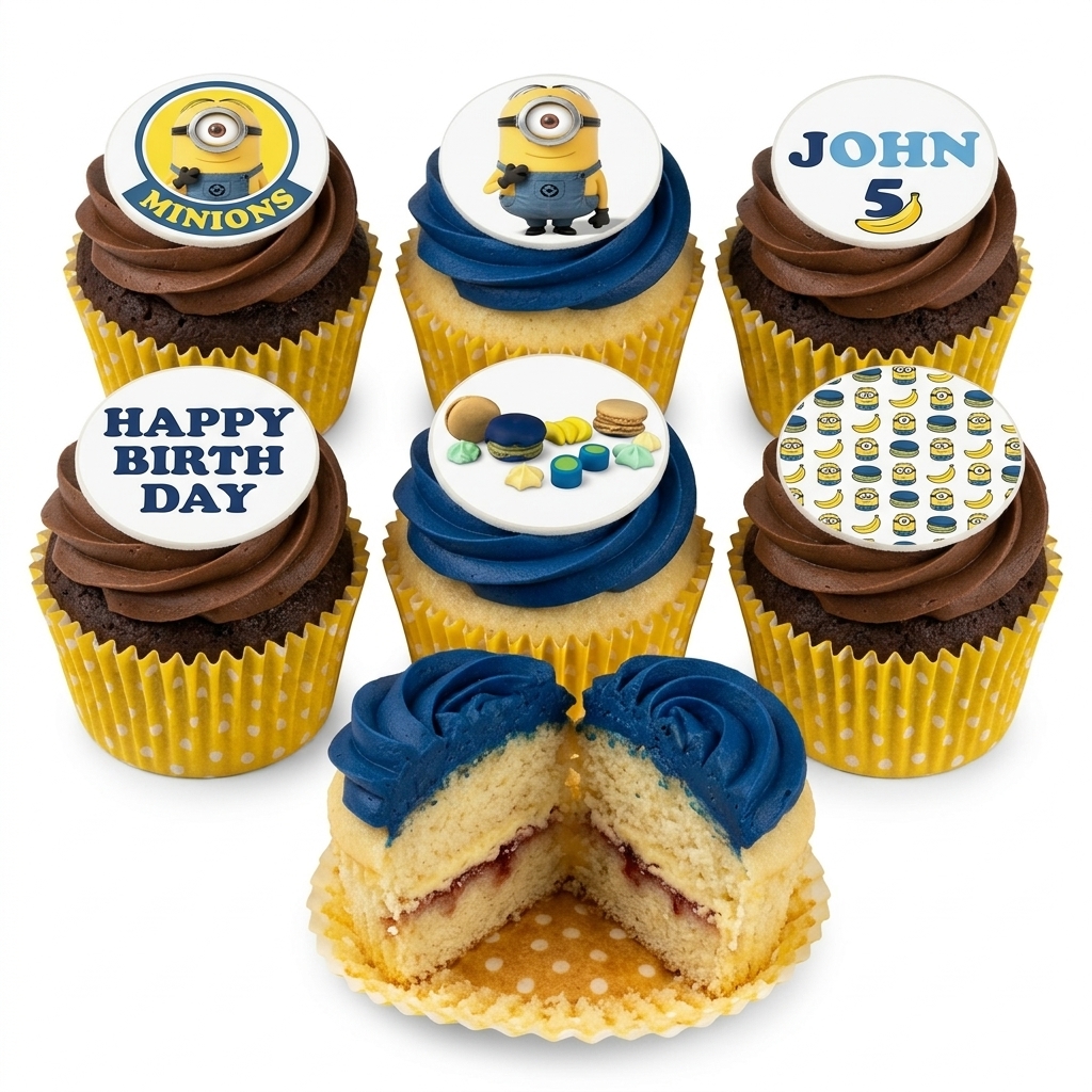 Minions Birthday Cupcakes with Custom Toppers