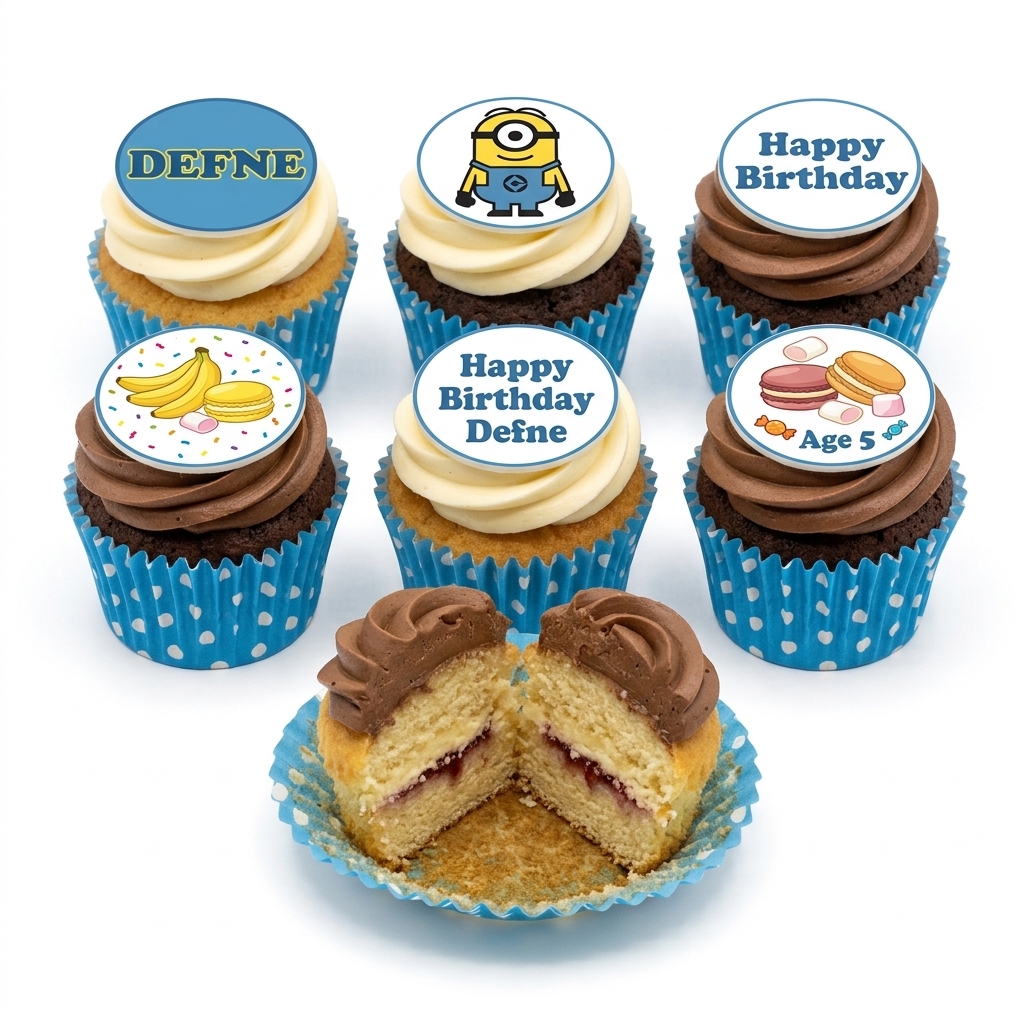 Minion Birthday Cupcakes with Custom Toppers