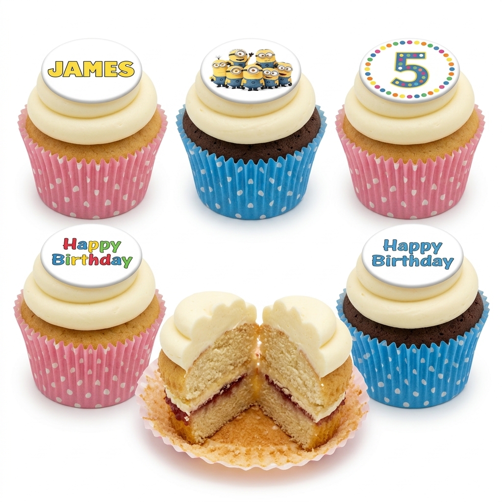 Minions Birthday Cupcakes with Custom Toppers