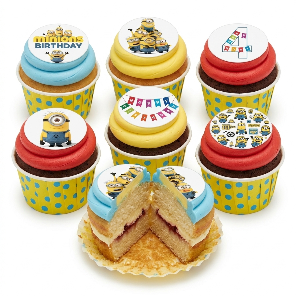 Minions Birthday Cupcakes for Kids with Custom Age Topper