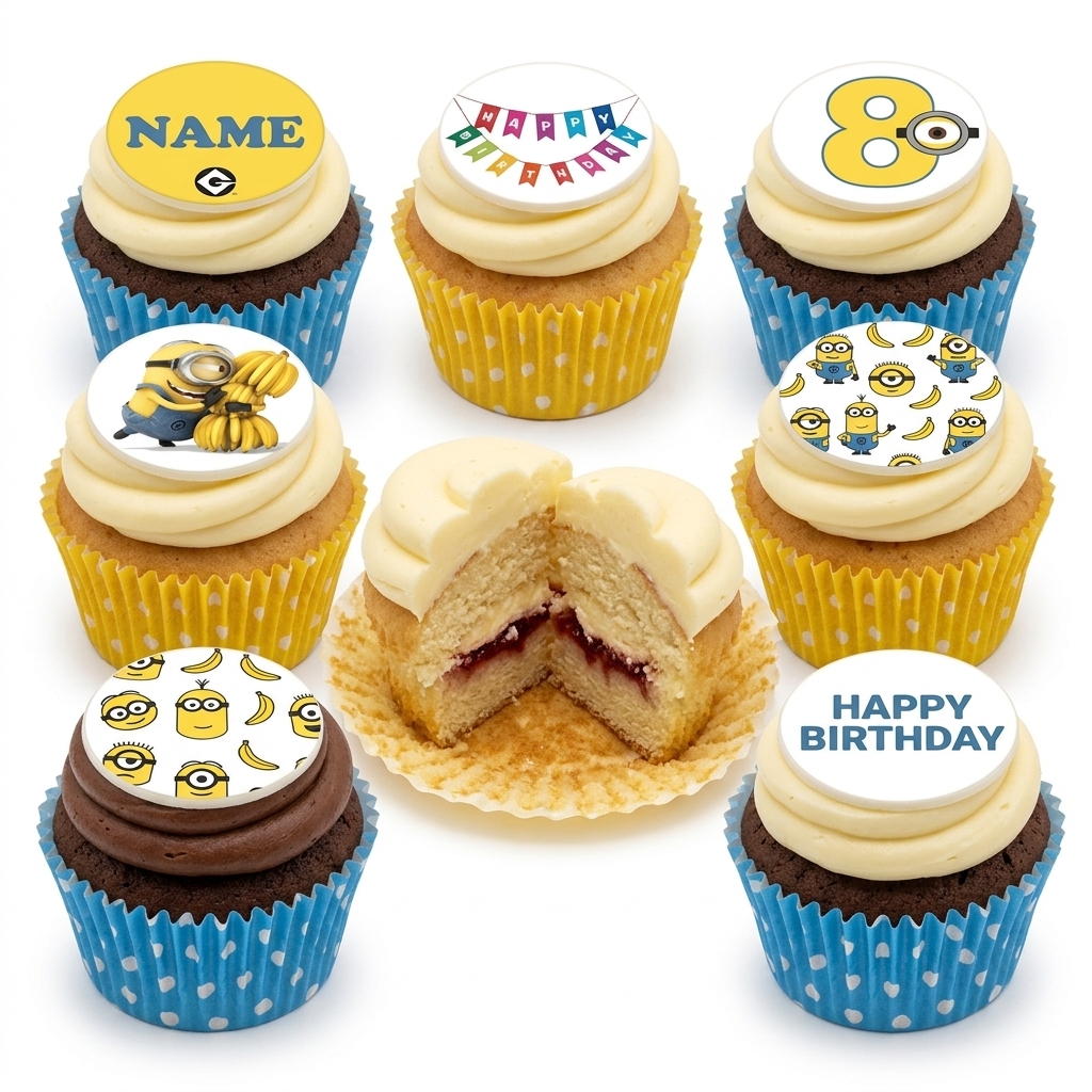 Minion Birthday Cupcakes with Custom Toppers