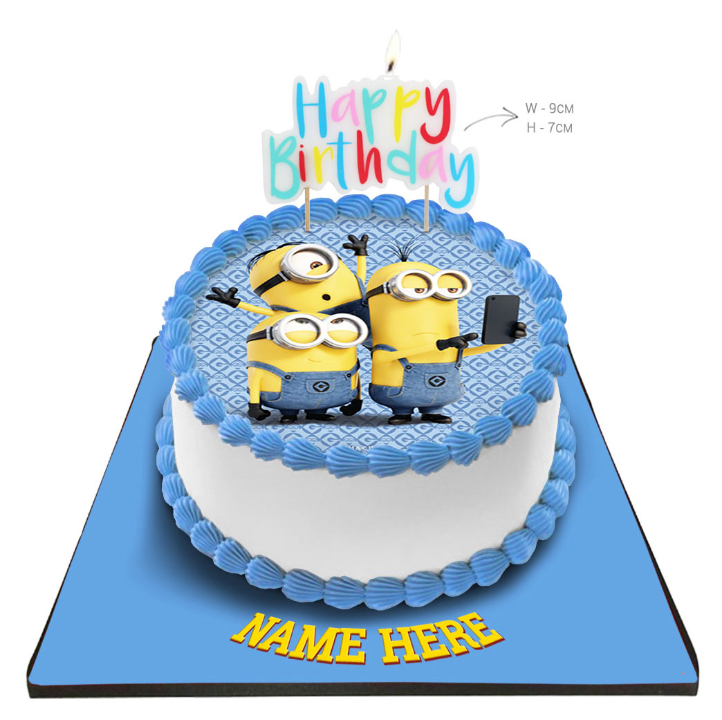 Minions Cake with Happy Birthday Candle