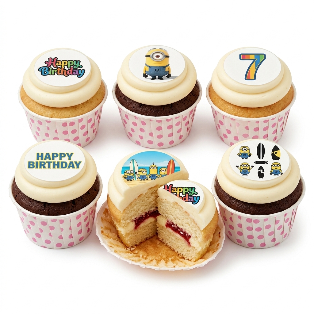 Minions Birthday Cupcakes with Custom Age Topper