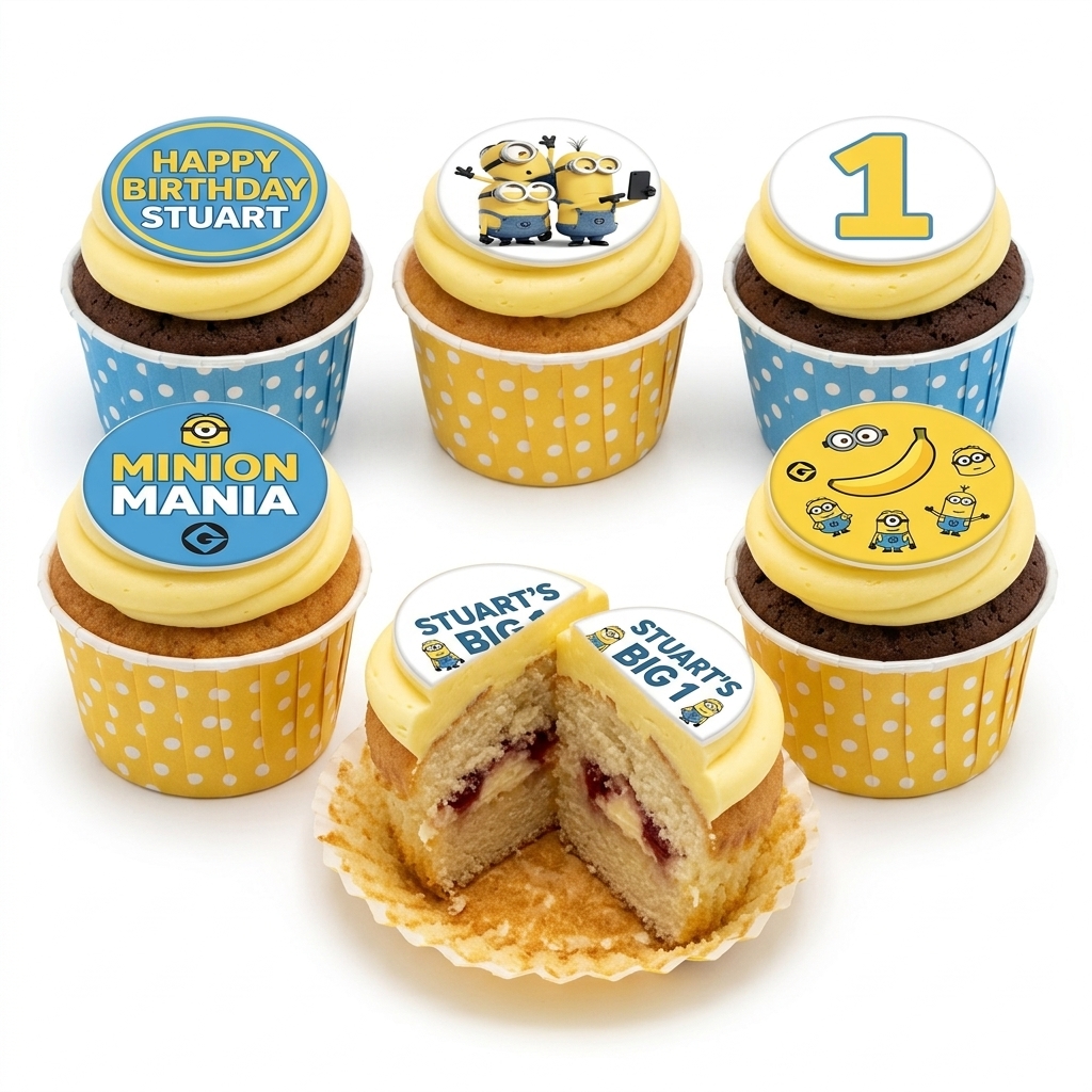 Minions Birthday Cupcakes with Custom Age Topper