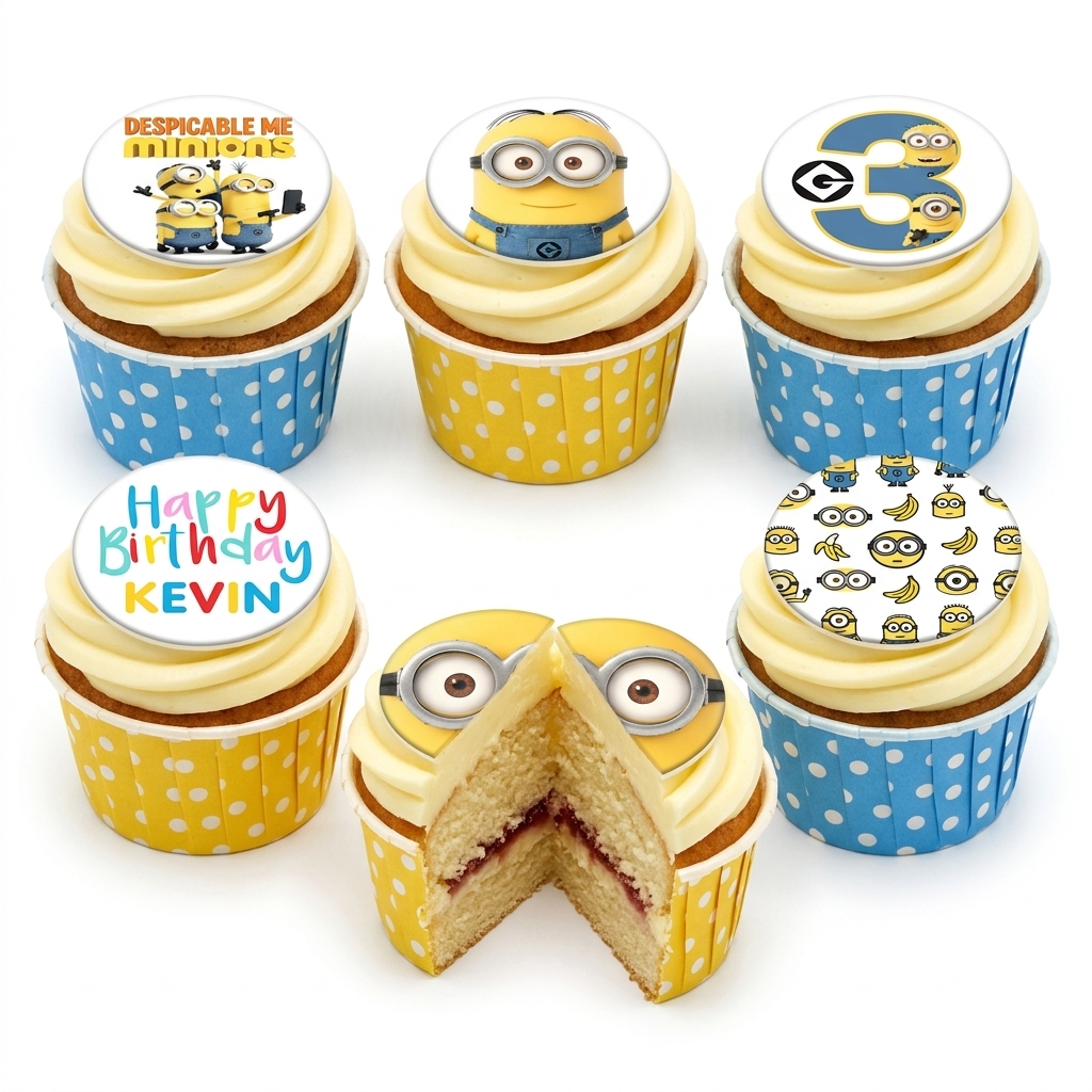 Minions Birthday Cupcakes with Custom Age & Name