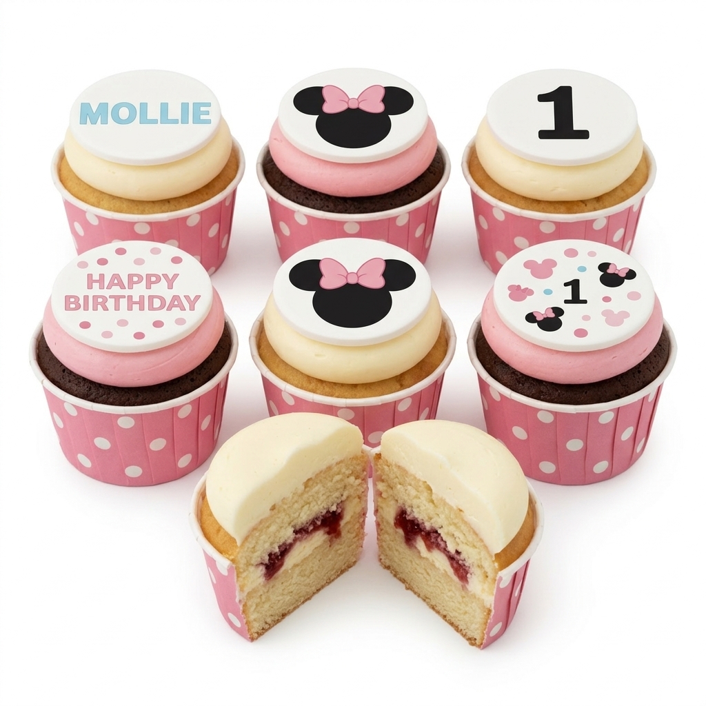 Minnie Mouse Birthday Cupcakes with Custom Age Topper