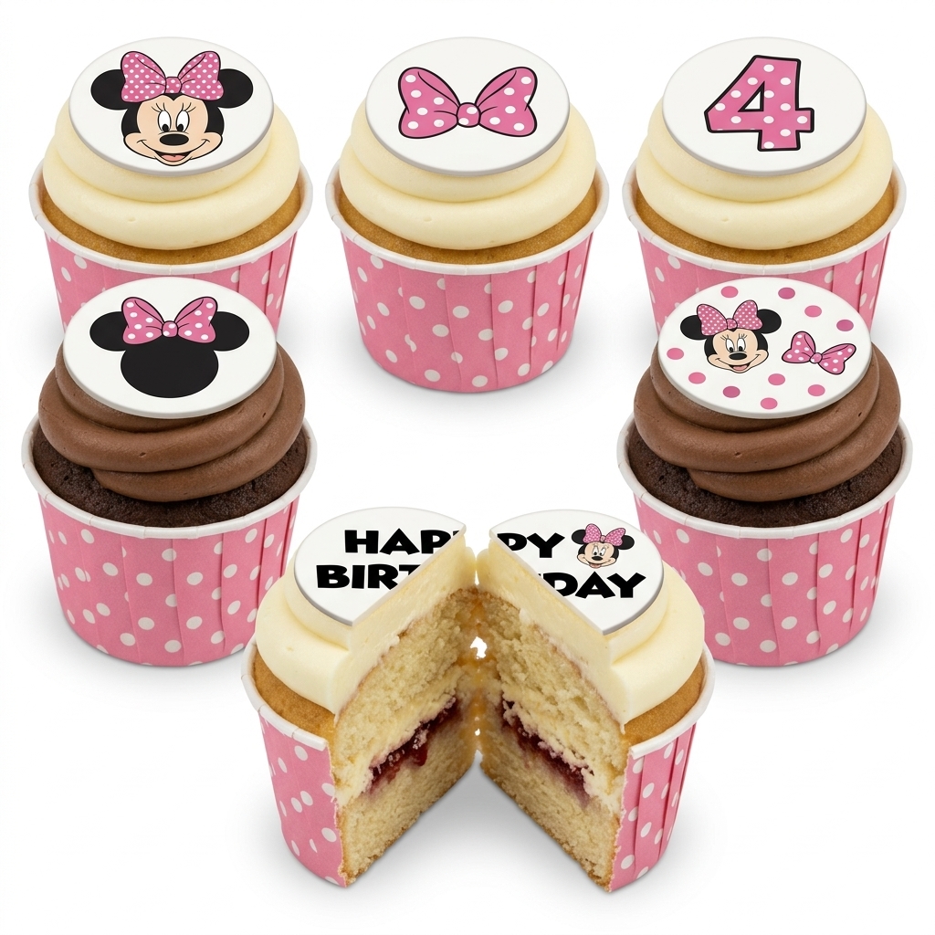 Minnie Mouse Birthday Cupcakes with Custom Age Topper