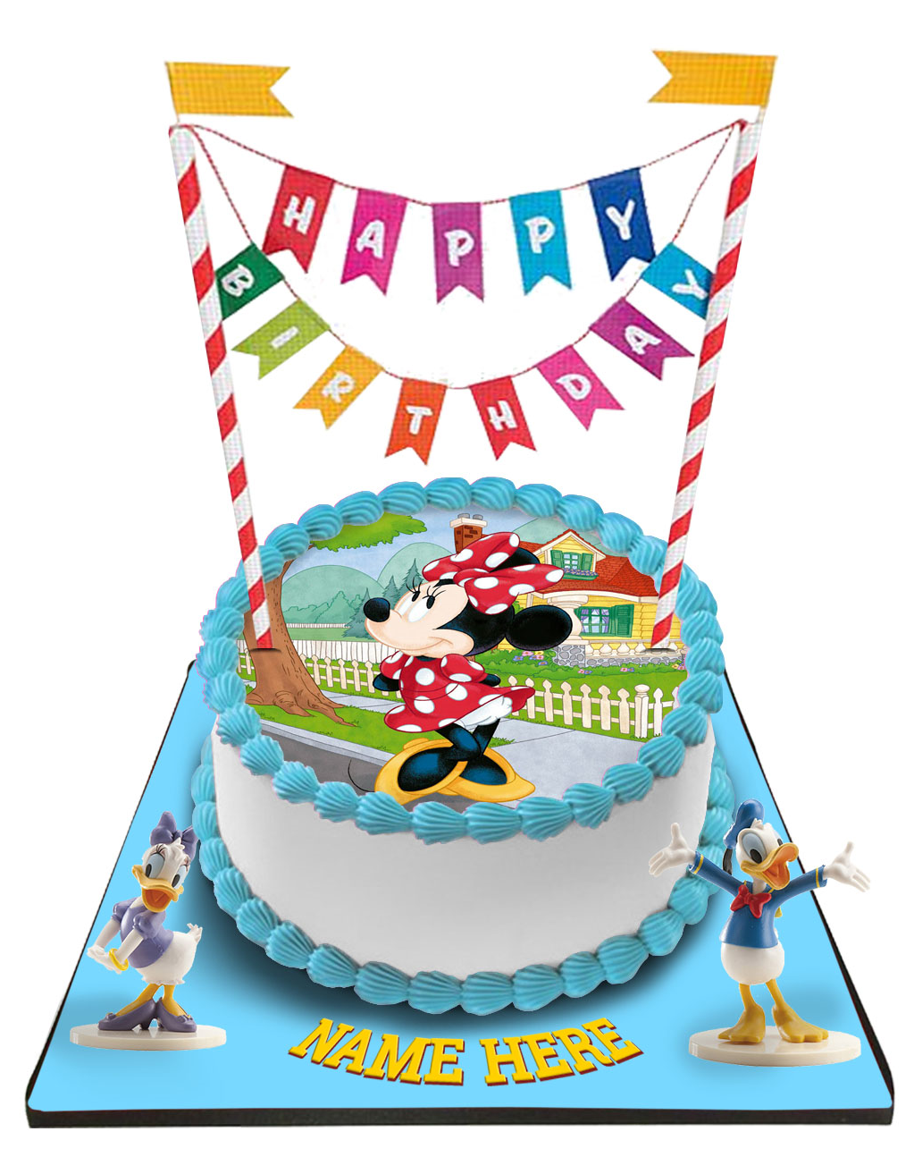 Minnie mouse Cake with Happy Birthday Bunting &Toppers