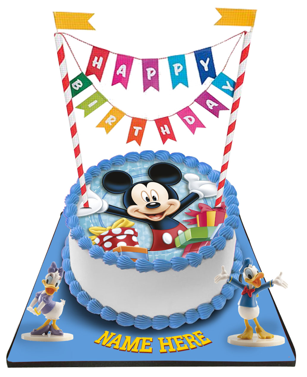 Mickey Mouse Cake with Happy Birthday Bunting &Toppers