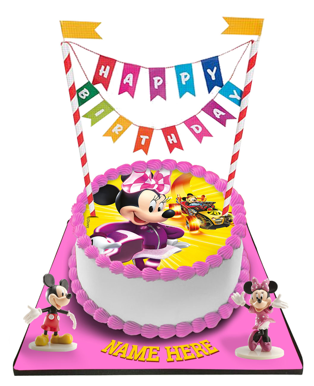 Minnie Mouse Cake with Happy Birthday Bunting & Toppers
