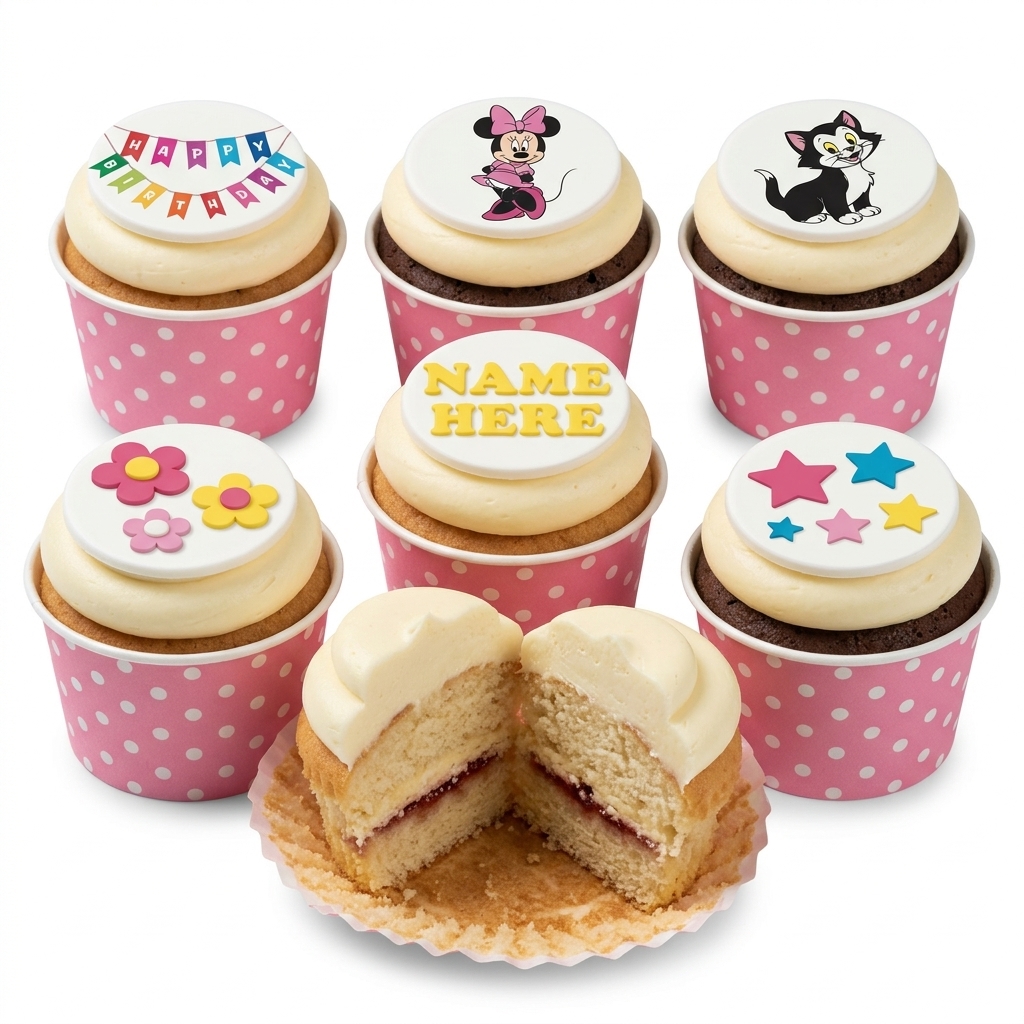 Kids Disney Birthday Cupcakes with Personalised Toppers