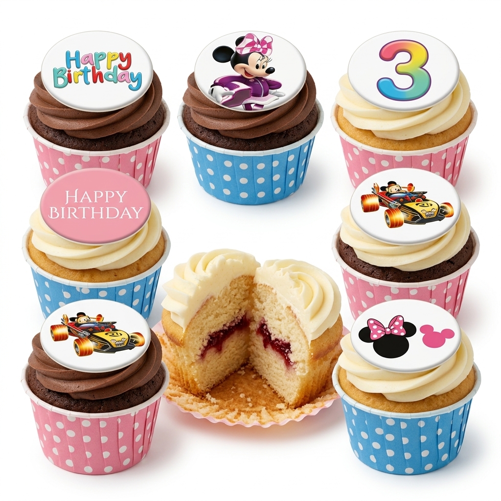 Fun Kids Birthday Cupcakes with Disney Character Toppers